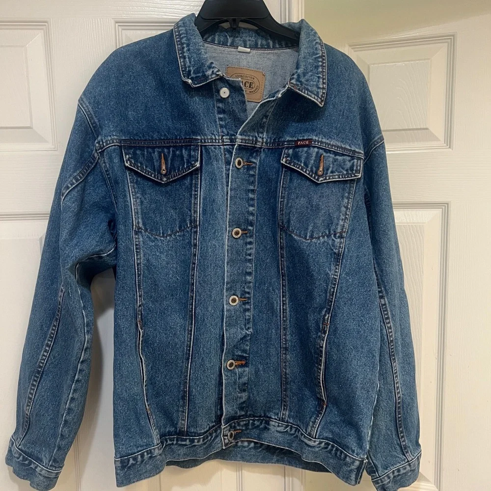 Vintage 1990s‎ Pace Brand Heavy Stone Washed Full Button Denim Jacekt Size XL